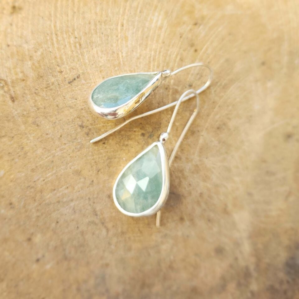 Safir Taşlı 925 Ayar Gümüş Sallantılı Küpe