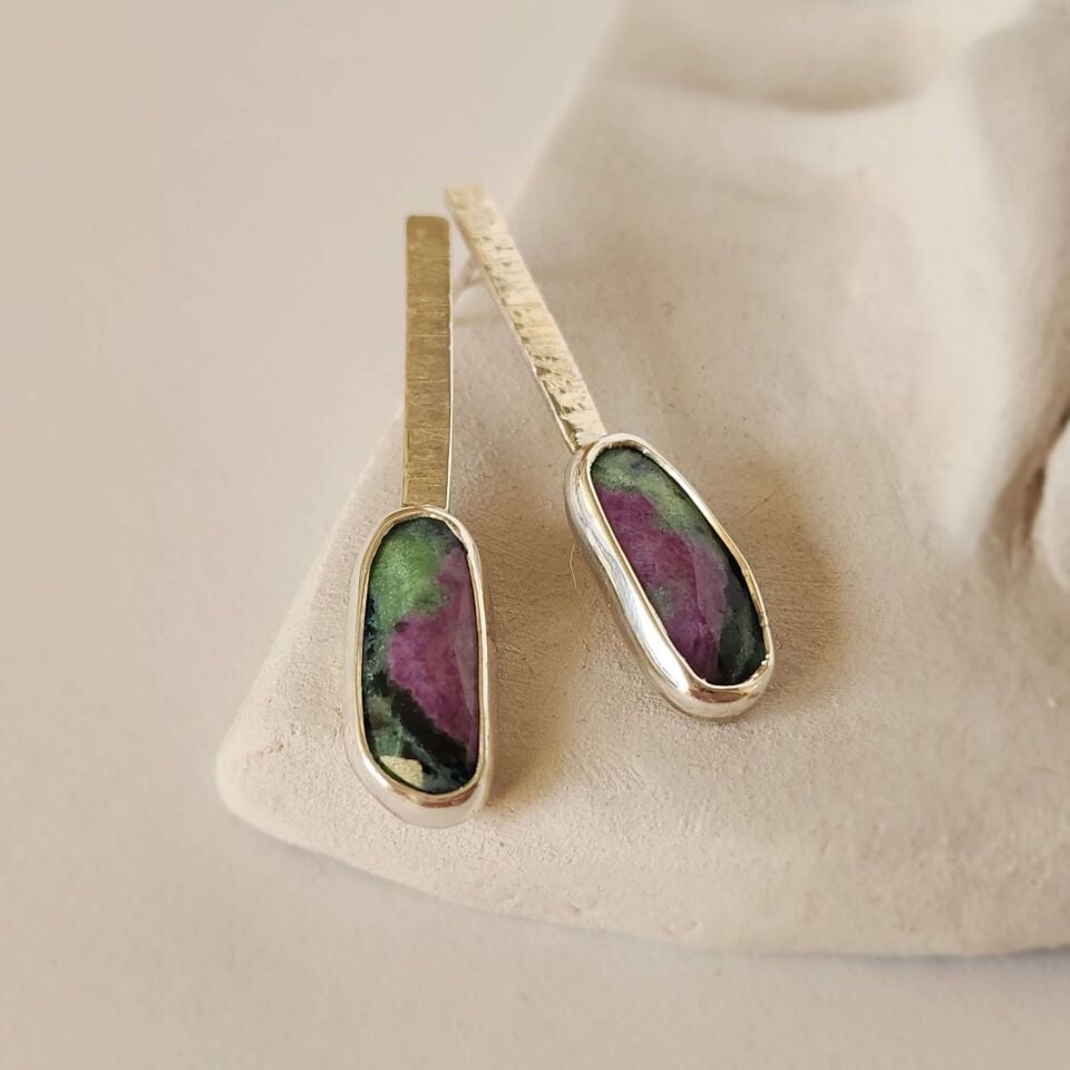 Anyolit Taşlı 925 Ayar El Yapımı Gümüş Küpe