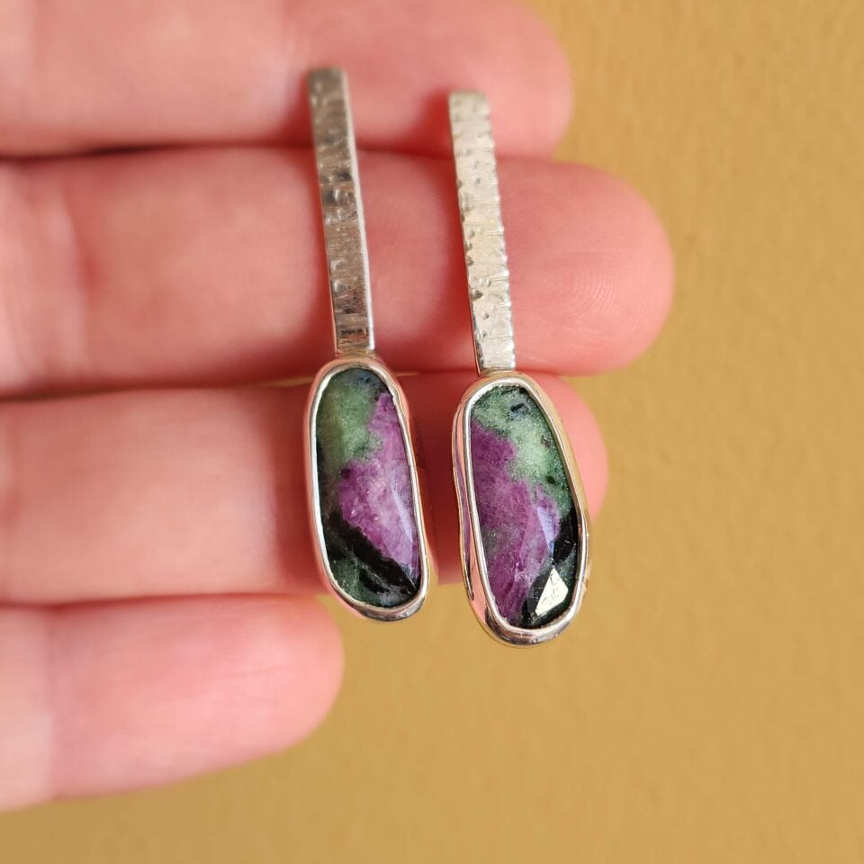 Anyolit Taşlı 925 Ayar El Yapımı Gümüş Küpe