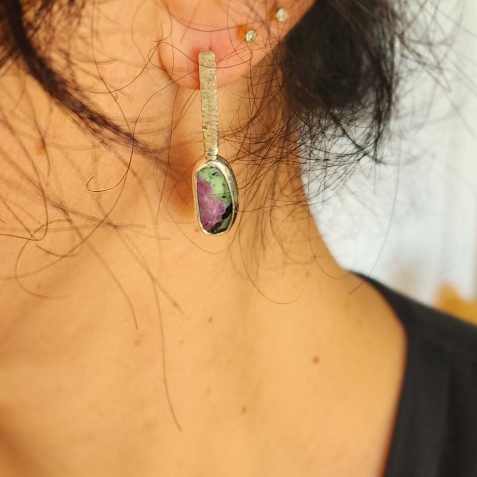 Anyolit Taşlı 925 Ayar El Yapımı Gümüş Küpe