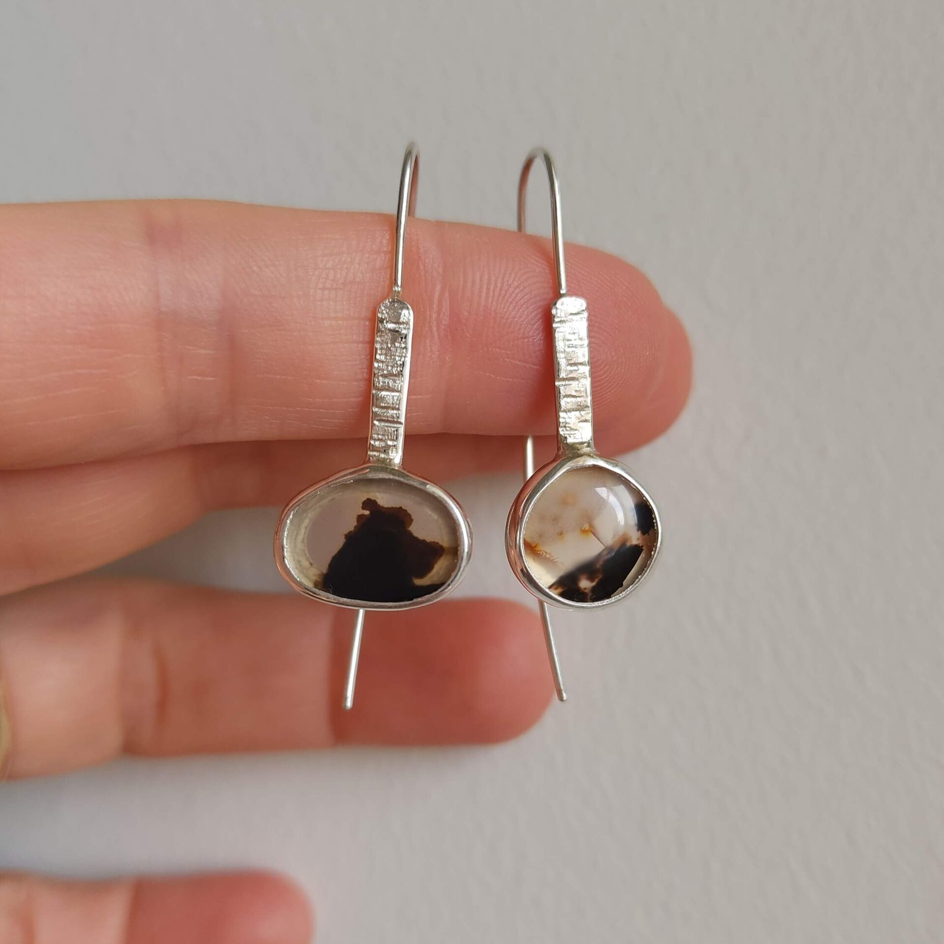 Dendritli Agat Taşlı 925 Ayar El Yapımı Gümüş Küpe