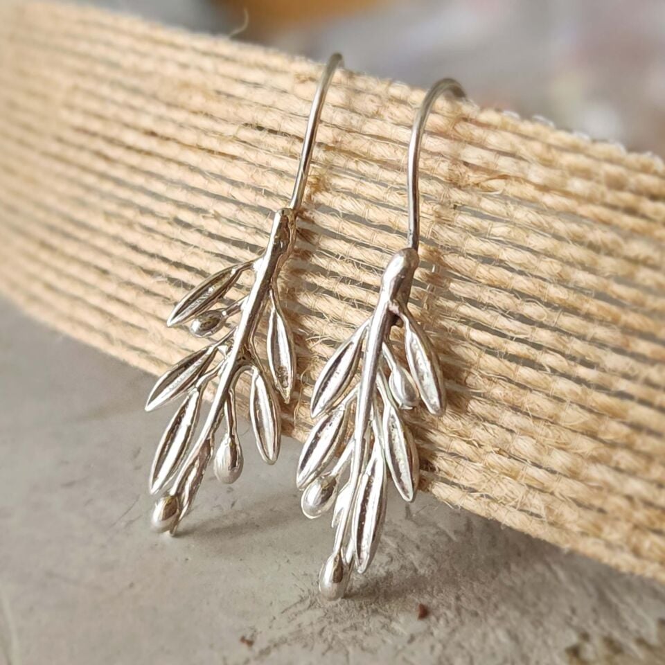 Olive (Zeytin Dalı) 925 Ayar Sallantılı Gümüş Küpe