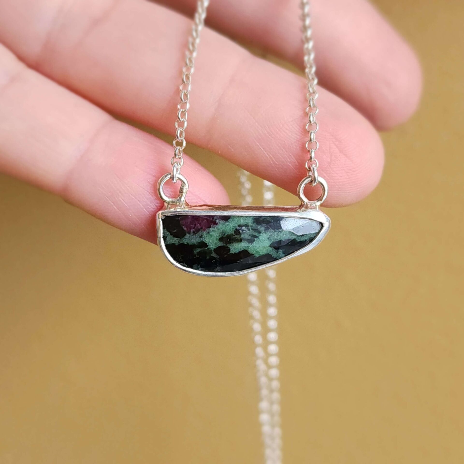 Anyolit Taşlı 925 Ayar El Yapımı Gümüş Kolye