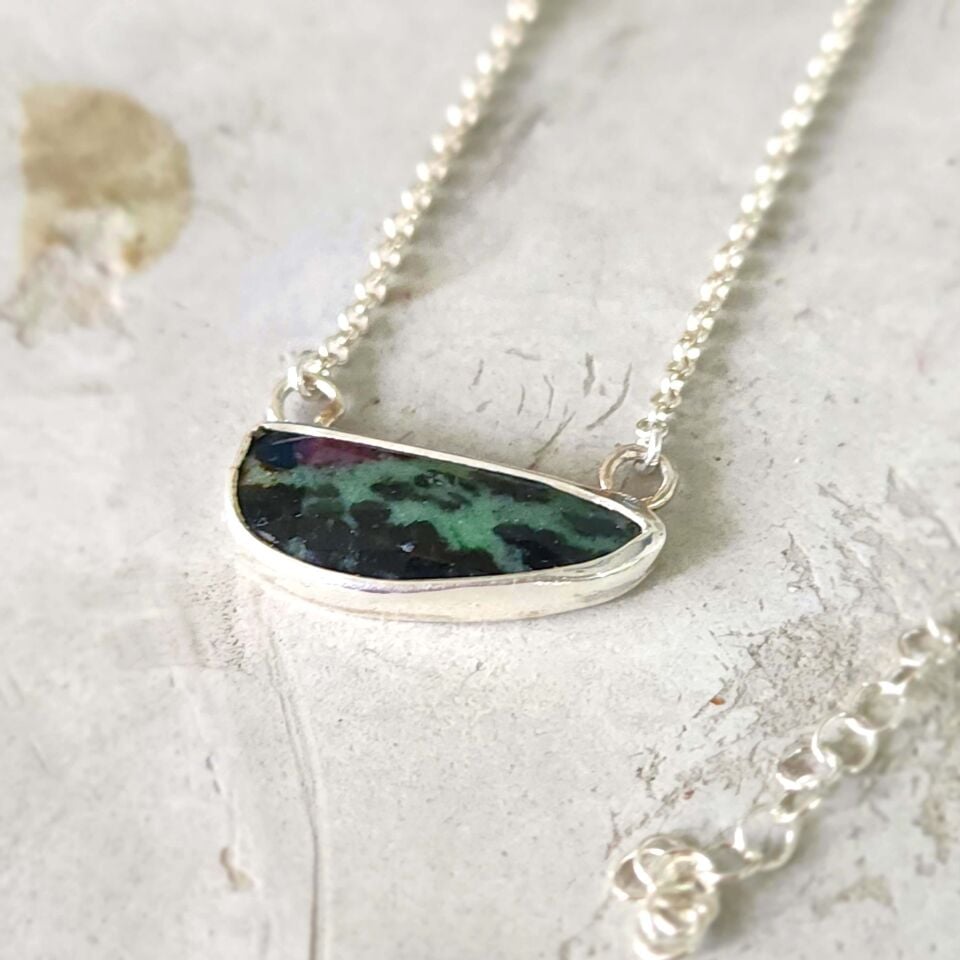 Anyolit Taşlı 925 Ayar El Yapımı Gümüş Kolye