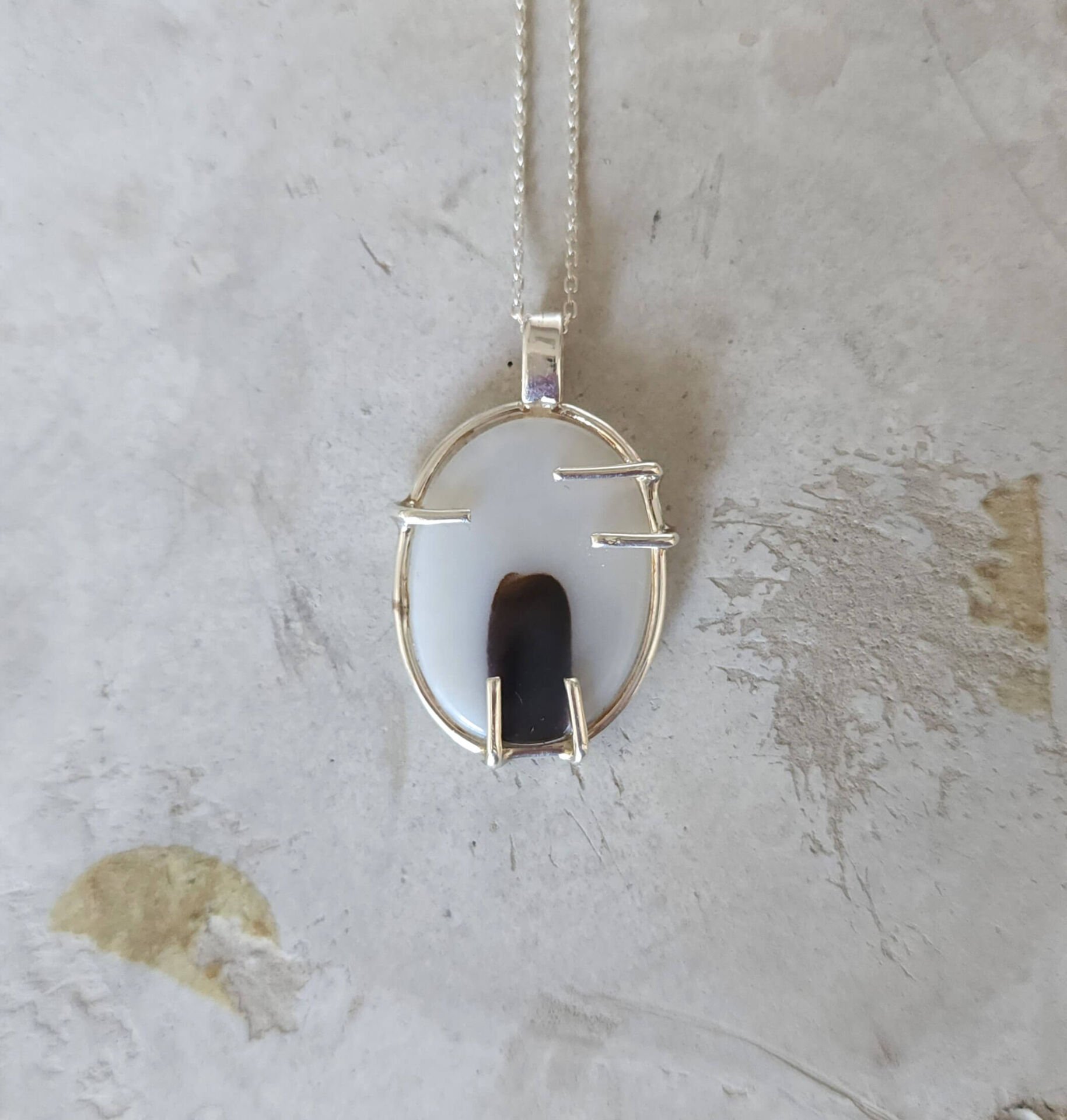 Dendritli Agat Taşlı 925 Ayar El Yapımı Gümüş Kolye