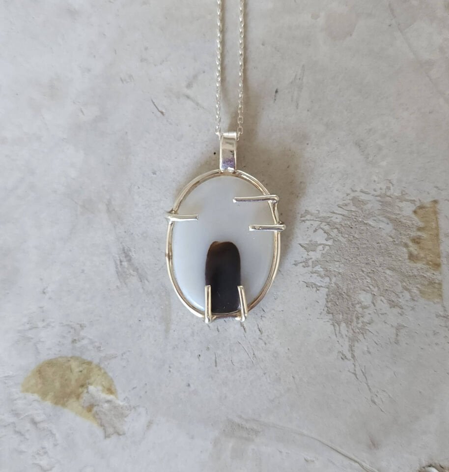 Dendritli Agat Taşlı 925 Ayar El Yapımı Gümüş Kolye