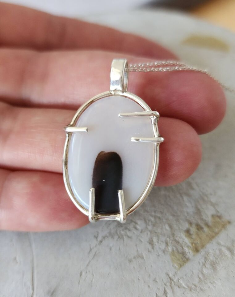 Dendritli Agat Taşlı 925 Ayar El Yapımı Gümüş Kolye