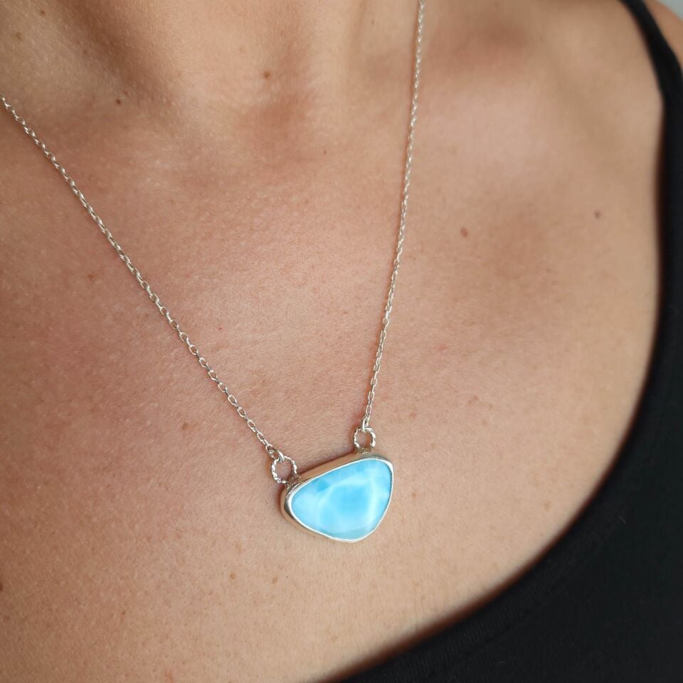 Okyanus Esintisi Larimar 925 Ayar Gümüş Kolye