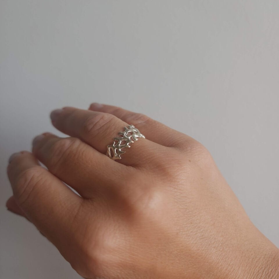 Organik Form 925 Ayar El Yapımı Gümüş Tasarım Yüzük