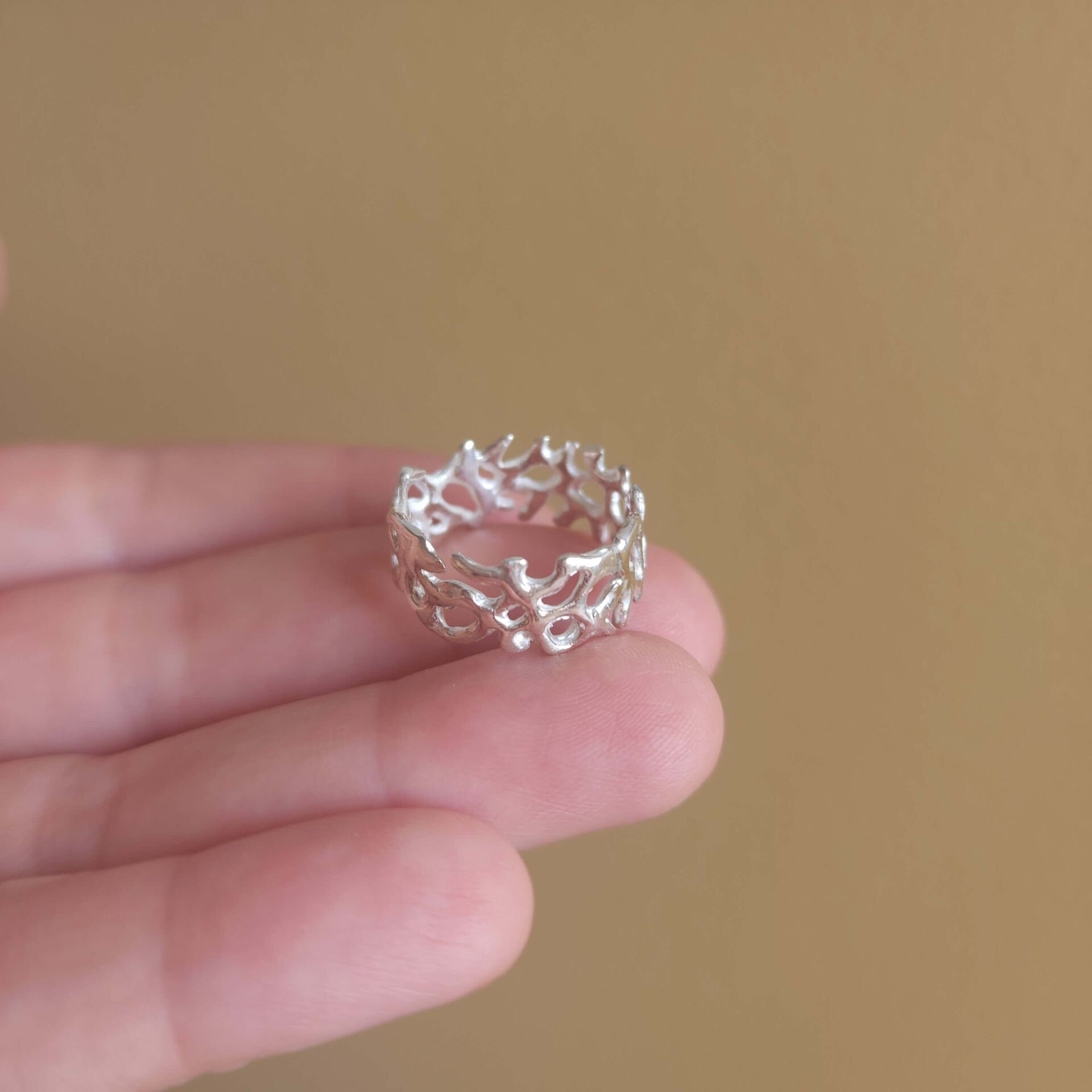 Organik Form 925 Ayar El Yapımı Gümüş Tasarım Yüzük