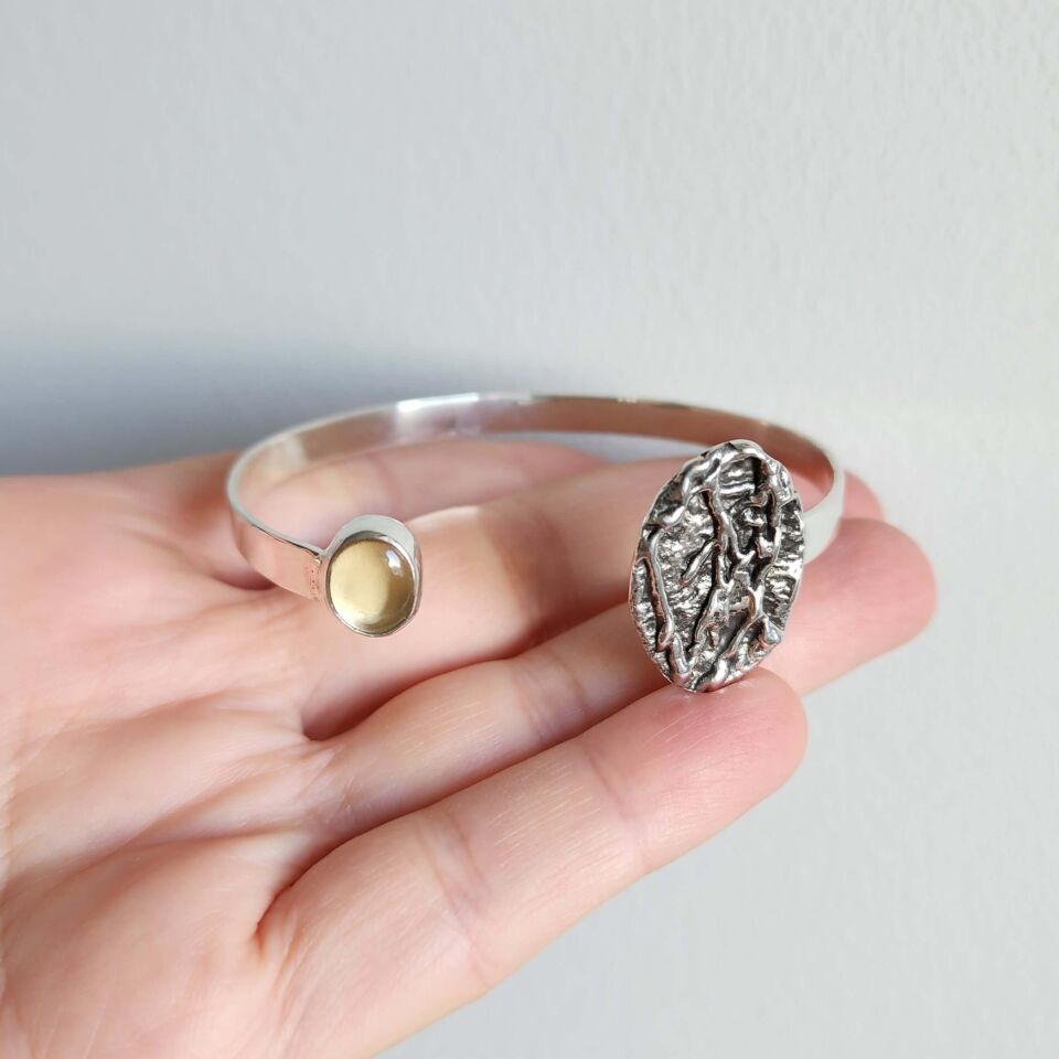 Sitrin Taşlı 925 Ayar El Yapımı Gümüş Tasarım Bileklik