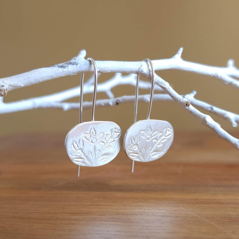 Floral 925 Ayar El Yapımı Gümüş Tasarım Küpe