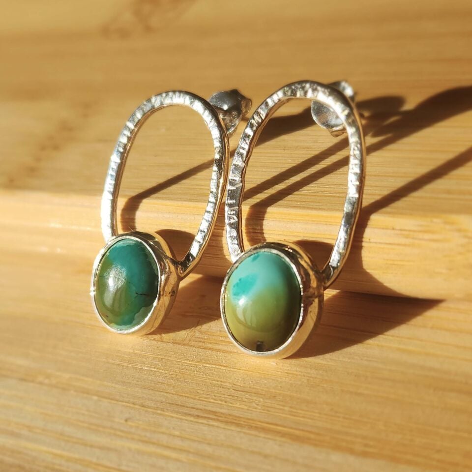 Turkuaz Taşlı 925 Ayar El Yapımı Gümüş Küpe