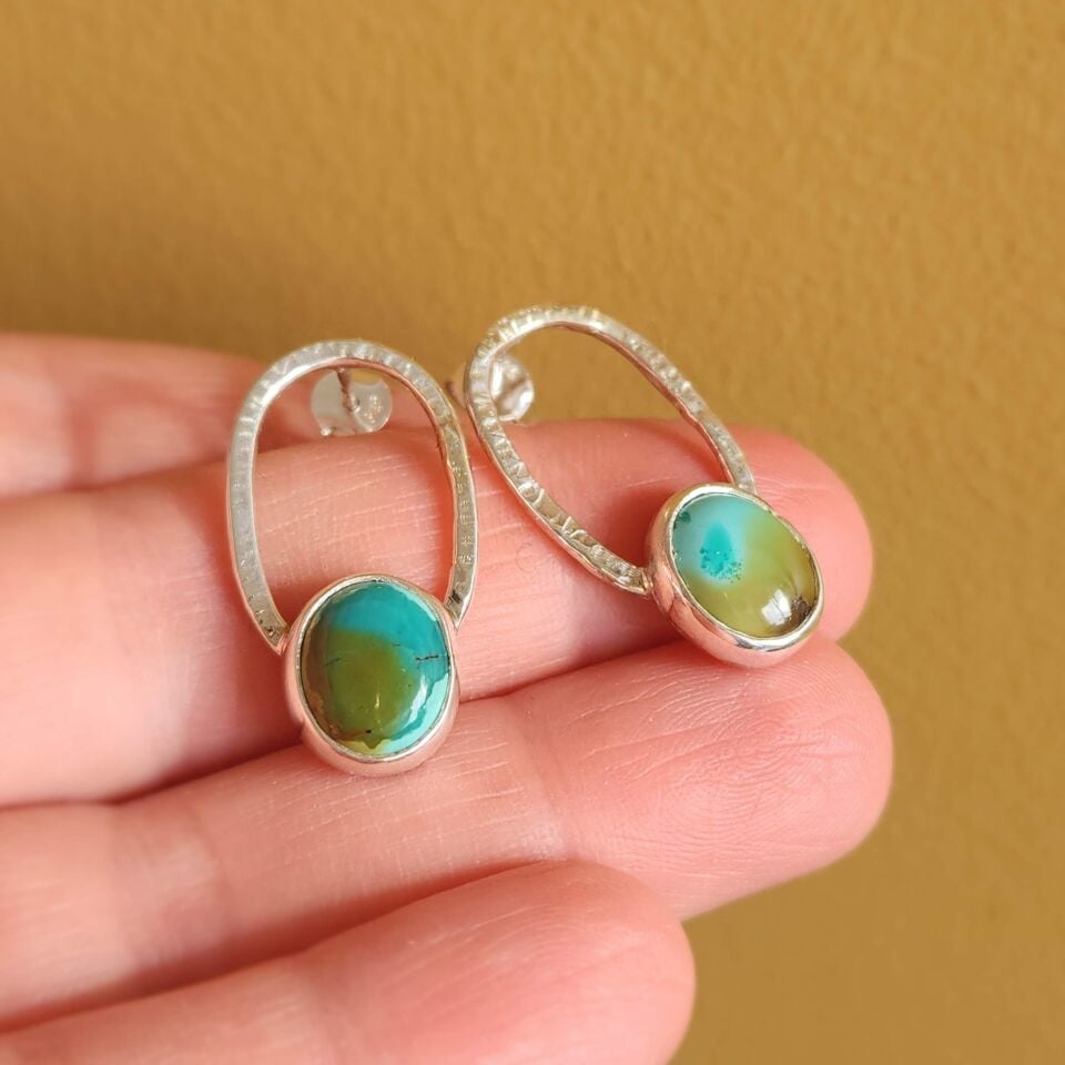 Turkuaz Taşlı 925 Ayar El Yapımı Gümüş Küpe