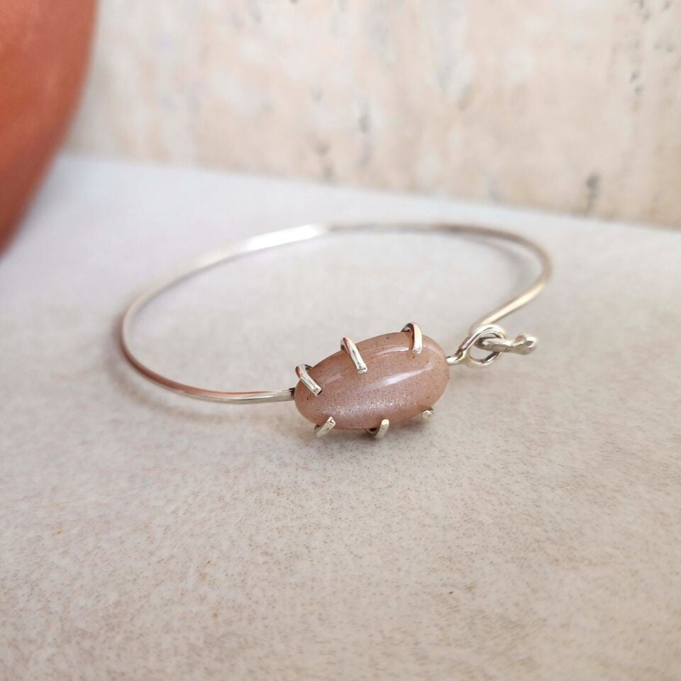 Şeftali Aytaşı 925 Ayar Gümüş El Yapımı Tasarım Bileklik