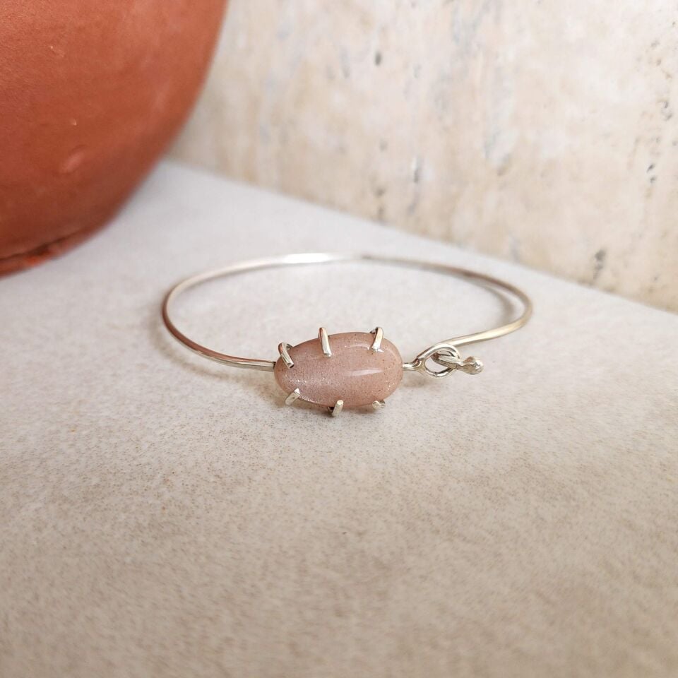 Şeftali Aytaşı 925 Ayar Gümüş El Yapımı Tasarım Bileklik