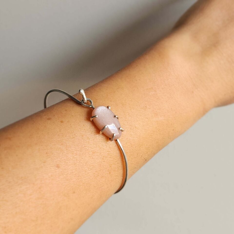 Şeftali Aytaşı 925 Ayar Gümüş El Yapımı Tasarım Bileklik