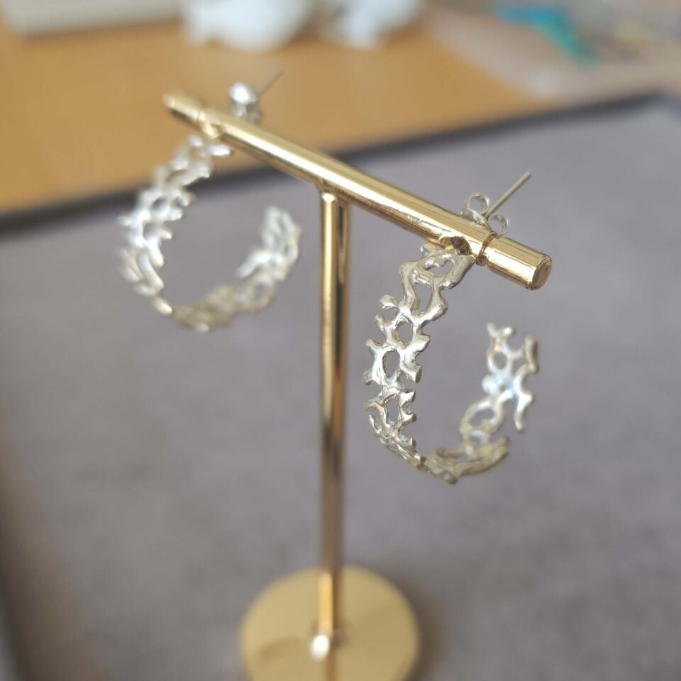 El Yapımı 925 Ayar Gümüş Organik Form Tasarım Küpe