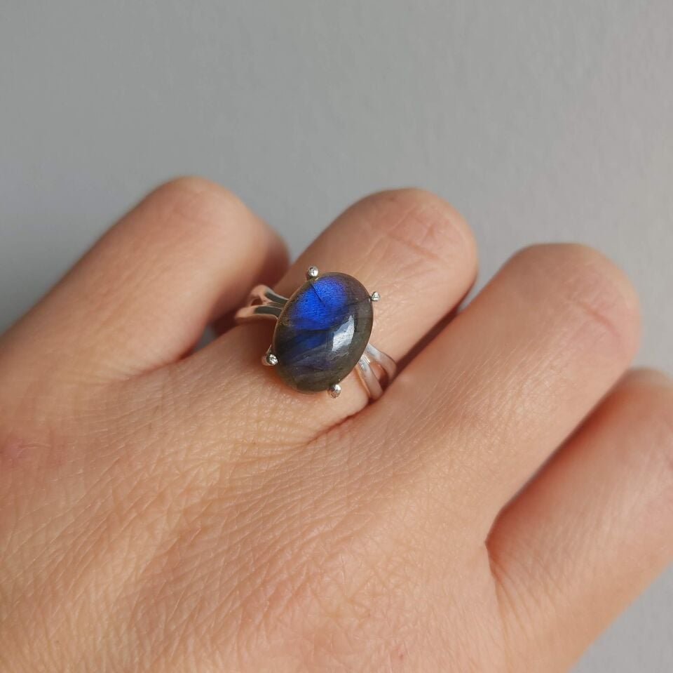 Labradorit Taşlı 925 Ayar El Yapımı Gümüş Yüzük