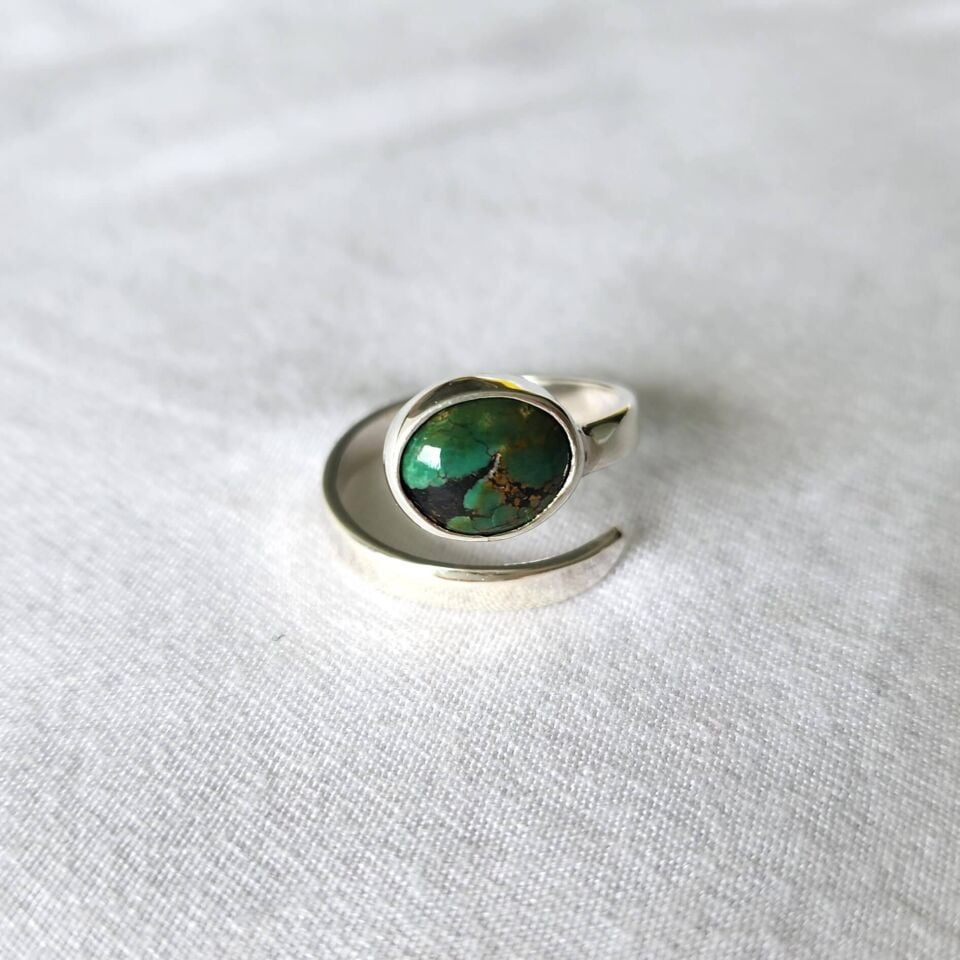 Turkuaz Taşlı 925 Ayar Gümüş Ayarlanabilir El Yapımı Yüzük