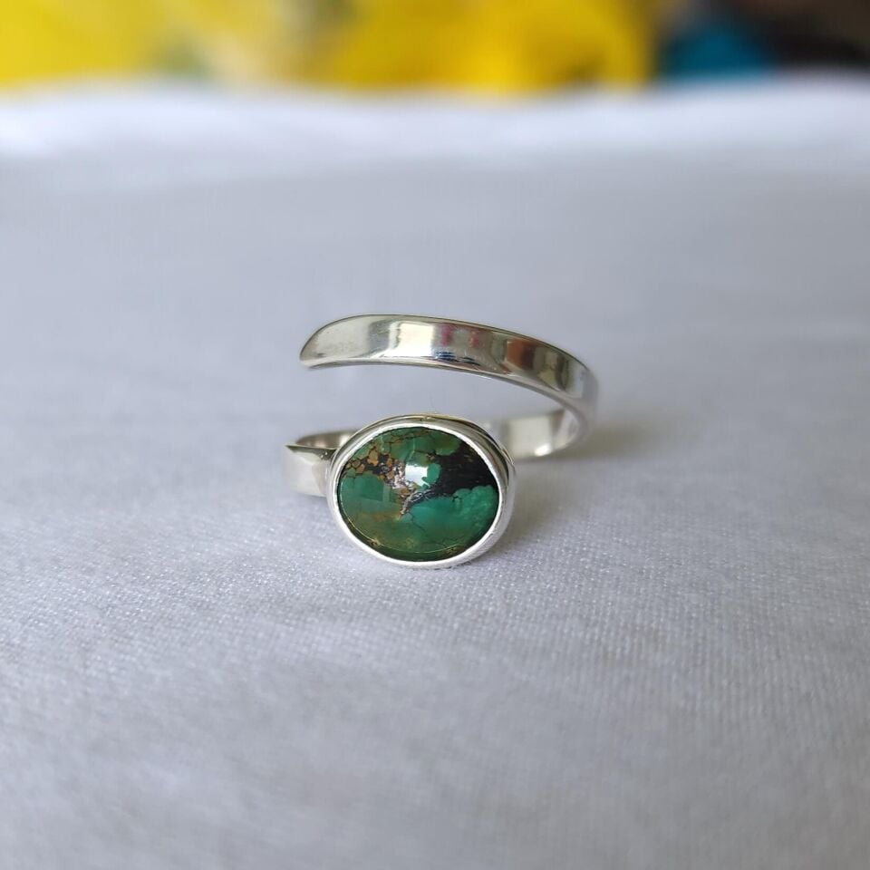 Turkuaz Taşlı 925 Ayar Gümüş Ayarlanabilir El Yapımı Yüzük