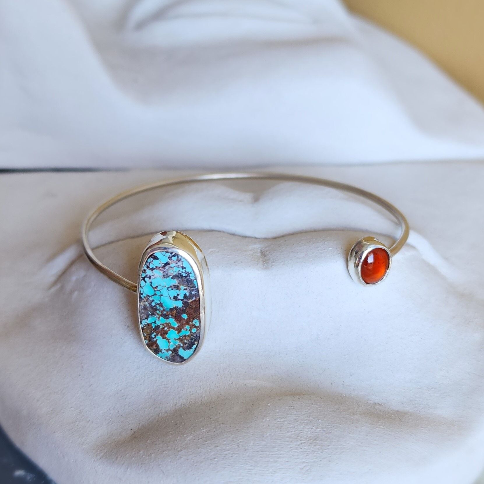 Turkuaz Ve Hessonit (Garnet) Taşlı Gümüş Bileklik
